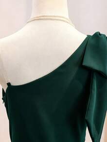 Gaun A-Line Tanpa Lengan Leher Asimetris Warna Hijau Tua Elegan untuk Kembali ke Sekolah, Berpinggang Tinggi, dengan Resleting, Cocok untuk Siswa SMA, Wisuda, Pesta Musim Gugur - Dark Green - View 7