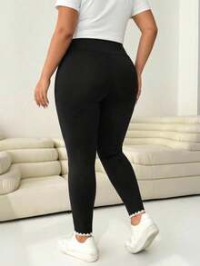 SHEIN CURVE+ 大尺碼純色高腰休閒日常穿著緊身褲 職場健身適用 2026年秋季 22W - 黑色 - 查看 3