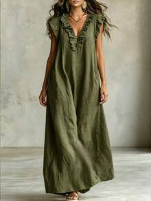 EMERY ROSE Ladies Weave Elegant Summer Long Dresses For Vacation - Army Green - View 3