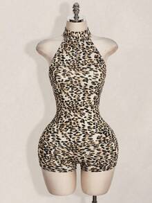 SHEIN ICON 女款豹紋掛脖修身連身褲 - 彩色 - 查看 9