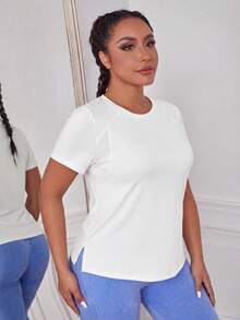 SHEIN Velisys 2pcs Casual Versatile Plus Size Short Sleeve Line Design Sports T-Shirt Set - Multicolor - View 4