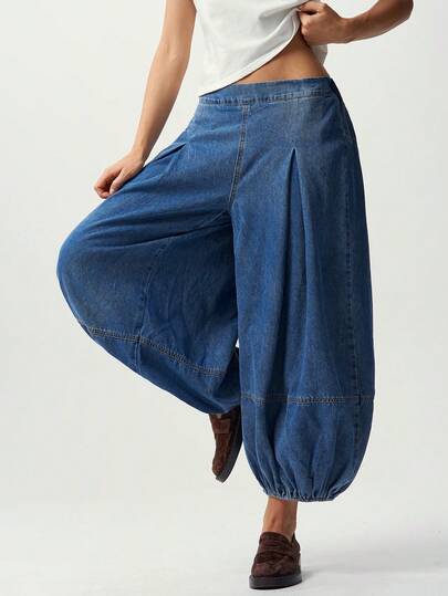Bohemela Fall /Summer/Casual Solid Color Woven Denim Loose Fit Women's Long Pants/Halloween/Country-Style/Vacation/Music Festival /Beach Vacation