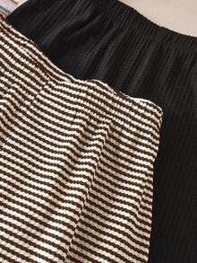 CosyJoli Plus Size Summer Casual Textured Black And Striped Shorts - Coffee Brown - View 2