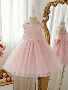 Glamorique Kids 女嬰優雅淡粉色公主風網紗洋裝 嬰兒花童婚禮生日派對正式蓬蓬禮服 大蝴蝶結 夏季款 - 粉色 - 查看 8