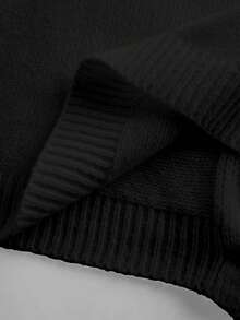SHEIN BASICS 休閒極簡風開襟針織衫，適合秋冬，復古優雅通勤百搭保暖，胸前馬標 3D 刺繡圖案，沙灘穿搭、度假穿著、女款夏季穿著、外出穿搭 - 黑色 - 查看 6