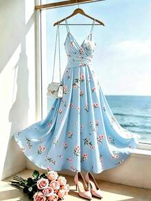 SHEIN PariChic 女款花卉印花百褶休閒派對細肩帶洋裝 - 彩色 - 查看 4