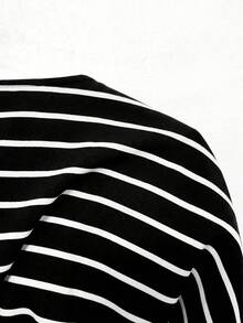 SHEIN Clasi 女款條紋時尚繫帶口袋開衩優雅洋裝 - 黑與白 - 查看 7