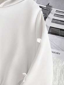 SHEIN Tween女孩寬鬆休閒極簡舒適日常街頭風長袖衛衣秋季外套白色返校穿搭 - 白色 - 查看 7
