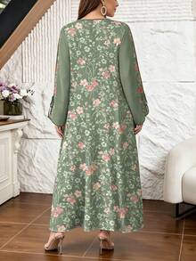 SHEIN Najma 大尺碼女款花卉印花休閒派對旅行阿拉伯風洋裝 - 彩色 - 查看 2