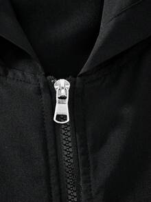 Vacaura 1件青少年男孩時尚黑色夾克，柔軟舒適面料，易穿脫，時尚簡約百搭設計，適合戶外、運動、學校及各種場合，青少年男孩黑色夾克單件 - 黑色 - 查看 3