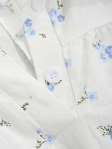Dazy Plus Ditsy Floral Frill Trim Oversized Collar Sweet Long Sleeve Spring/Autumn New Long Nightgown - White - View 6
