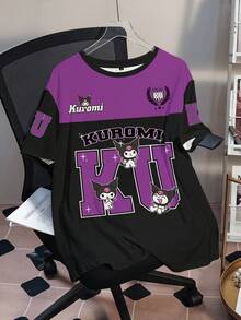 HELLO KITTY AND FRIENDS | SHEIN 大尺碼夏季休閒拼色拼接卡通字母印花T恤 - 白色 - 查看 3