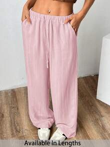 SHEIN PETITE CURVE Women's Dusty Pink Wide-Leg Woven Pants, Plus Size And Loose Fit Holiday Office Vacation Vacation Vacation Vacation Autumn Casual Modest Fall - Baby Pink - View 4