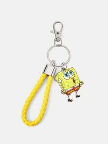 SpongeBob SquarePants | SHEIN 1PC Yellow Leather Braided Rope Keychain Car Key Chain Bag Pendant - Multicolor - View 3