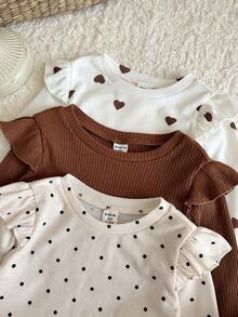 LMoss Kids Baby Girl Knitted Heart Pattern Round Neck Ruffle Trim T-Shirt And Long Pants 6-Piece Set - Multicolor - View 4