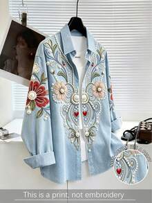 Franclia Blus Wanita Motif Bunga Warna-warni, Desain Niche Longgar Kasual Chic Mewah Elegan untuk Perjalanan Lengan Panjang Pelindung Matahari - MultiWarna - View 1
