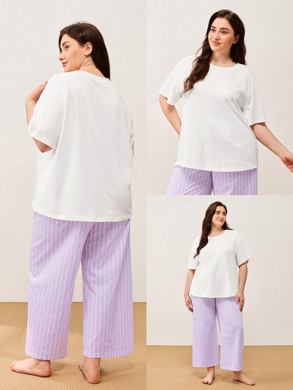 Plus Size Cotton Striped Pajama Set