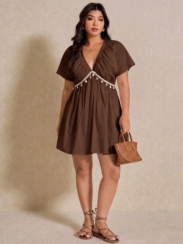 Elaquor Plus Size Dresses Vacation Brown Boho - Brown - View 5
