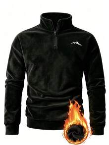 Manfinity Homme 男士山脈刺繡長袖拉鍊設計保暖休閒套頭運動衫 - 黑色 - 查看 3