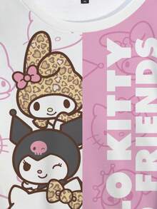 HELLO KITTY AND FRIENDS | SHEIN Plus Size Colorblock Patchwork Cartoon Print Crew Neck Sweatshirt Fall - White - View 4