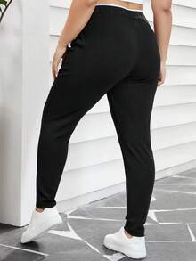 SHEIN Essnce Plus Size High-Waist Slanted Pocket Pants Fall - Black - View 3