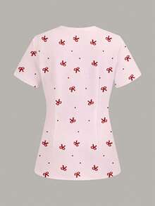 PopScrub Seragam Scrub Wanita Motif Polkadot dan Pita, Atasan, Rumah Sakit Hewan Peliharaan - MultiWarna - View 2