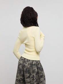 COUREZ Asymmetric Fitted Cardigan /Y2K Autumn Outfit For Women Fall Tops Fall Clothes Yellow Top Going Out Outfits Cute Tops Going Out Tops - Beige - View 3