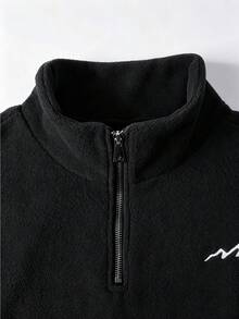 Manfinity Homme 男士山脈刺繡長袖拉鍊設計保暖休閒套頭運動衫 - 黑色 - 查看 4