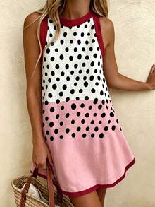 Vaclyn Women's Polka Dot Colorblock Casual Mini Dress For Daily Wear - Multicolor - View 4