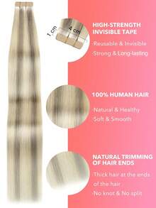 20 PIEZAS Extensiones de cabello humano con cinta recta 100% cabello humano Remy real de 14-24 pulgadas de alta calidad natural 50G/Paquete para salón, sedoso, sin costuras, cinta invisible en extensiones de cabello - S17A/60A - Ver 3