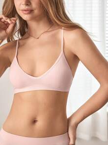 Ocili 羅紋彈性無縫一件式內衣，舒適無罩杯女款內衣 - 粉色 - 查看 4