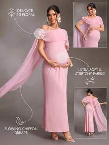 Cheriluna Maternity 孕婦甜美時尚 3D 花卉裝飾披肩式攝影禮服 - 粉色 - 查看 1