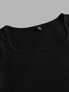 SHEIN BASICS 3件裝休閒純色針織方領短袖修身大尺碼T恤 - 彩色 - 查看 3