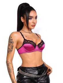 AltBold 1pc Gothic Style Patchwork Eyelash Lace Lingerie - Hot Pink - View 5