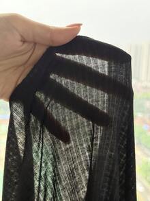 SHEIN 青少年女孩秋季新款休閒極簡黑色針織對比蕾絲飾邊半透感開襟衫 - 黑色 - 查看 6