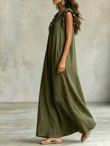 EMERY ROSE Ladies Weave Elegant Summer Long Dresses For Vacation - Army Green - View 4