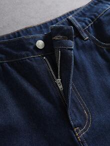 ROMWE MEN HELLO KITTY AND FRIENDS | ROMWE Men's Casual Daily Denim Shorts With Pocket, Button And Cartoon Letter Pattern - Blue - View 5