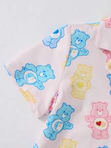 SHEIN X Care Bears Young Girl Cartoon Print Short Sleeve Top And Shorts Casual Daily Home Pajama Set - Pink - View 4