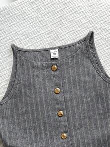 SHEIN 青少年女孩休閒日常百搭舒適圓領無袖上衣與短褲套裝 - 黑色 - 查看 4