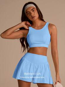 Fluxe Women's Solid Color Elastic Waist Pleated Design Loose Fit Athletic Shorts - Blue - View 5