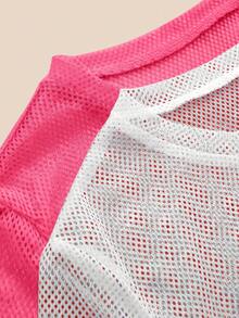 Cheerettes Women's 2pcs Solid Color Hollow Out Sheer Short Sleeve Athleisure Sports T-Shirt , Hot Pink/White, All Seasons, For Gym, Yoga & Fitness Training - Multicolor - View 4