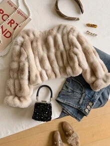 SHEIN Girls' Fashion Pink Fur Trim Vest, Elegant Casual Commuter Outerwear For Autumn/Winter - Multicolor - View 3
