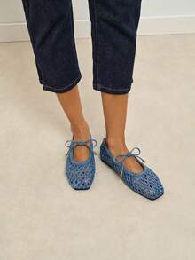 Nöista A Fashionable Blue Ballet Flat, Featuring Breathable Woven Design And Delicate Bow Decoration, Exuding A Fresh And Feminine Style - Dusty Blue - View 10