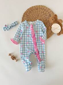 SHEIN Newborn Baby Cute Knitted Casual Cartoon Pattern Romper And Headband Set - Blue and White - View 7