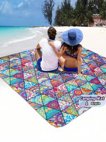 1PC Diamond Mandala Print Outdoor Picnic Mat Foldable Waterproof Sandproof Beach Mat Camping Blanket Portable Lightweight Moisture Proof Non Slip Ground Cover For Grass Sand Travel Hiking Picnic Park Festival Use With Carry Strap Home Gift - Red Violet - View 1