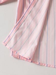 SHEIN 青少年女孩條紋襯衫與長褲套裝 - 粉色 - 查看 8