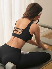 Eassivo Eassivo Women's Solid Color Casual Daily Sports Bra - Black - View 3