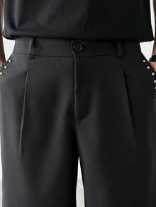 Manfinity Hypemode Celana Panjang Pria Model Lebar, Desain Rivet Hitam, Celana Pendek Longgar Gaya Punk Amerika, Celana Kasual Serbaguna untuk Musim Panas yang Melangsingkan dan Menjuntai - Hitam - View 2