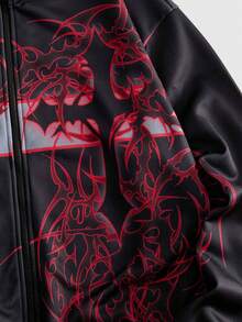 ROMWE MEN Goth Men's Cross Pattern Zipper Casual Daily Long Sleeve Sweatshirt - Red - View 4