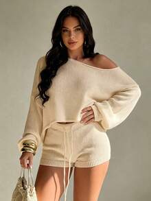 Swim SXY 2026 Spring-Summer Collection: New Slanted Collar Top With Shorts – Elegant Vacation Style Women's Swimwear Two Pieces Set - Apricot - View 7